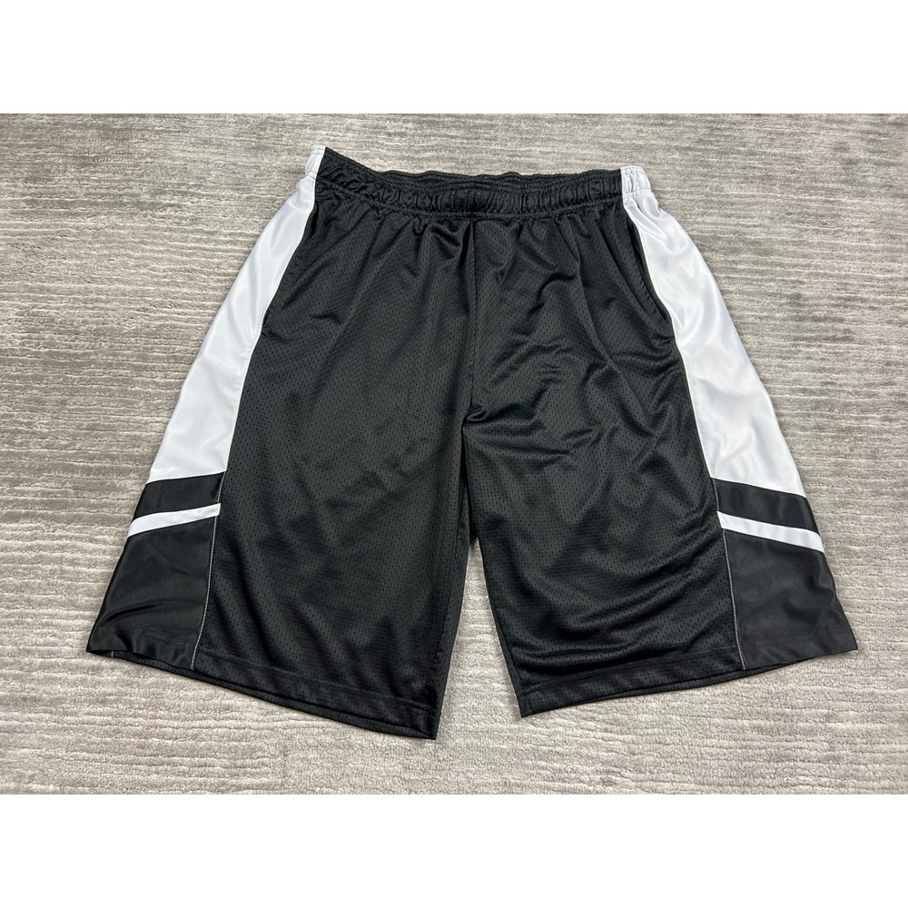 SP Active Basketball Shorts Men XL Black White Mesh Athletic Relaxed Fit Pockets